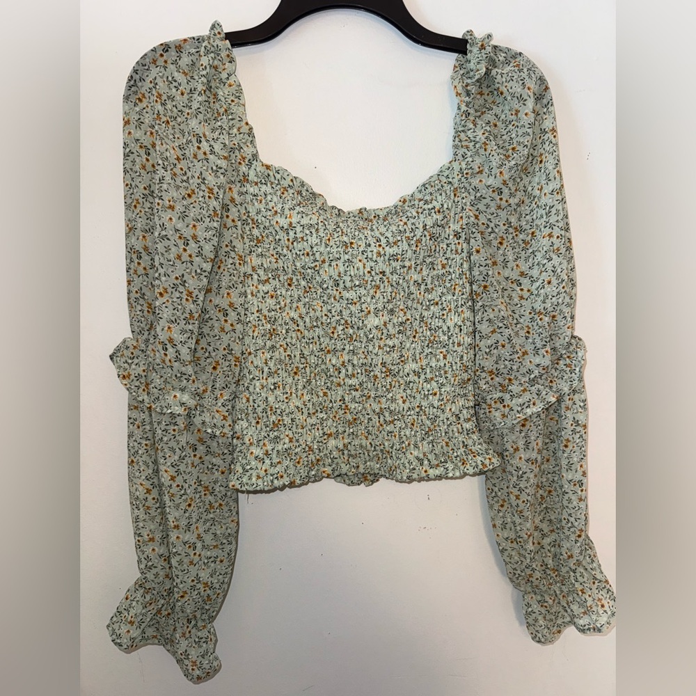 Wild Fable Floral Smocked Blouse - Green